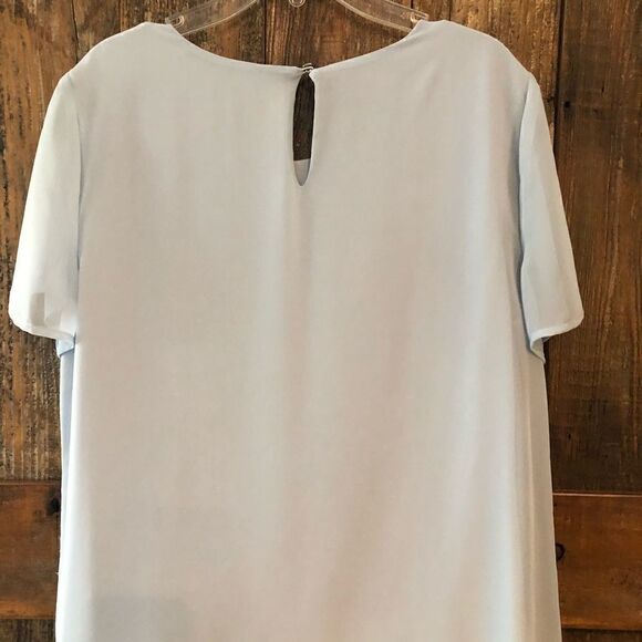 Vince Camuto Sz S Light Blue Sheer Overlay Relaxed Flowy Short Sleeve Tank Top - Picture 4 of 8